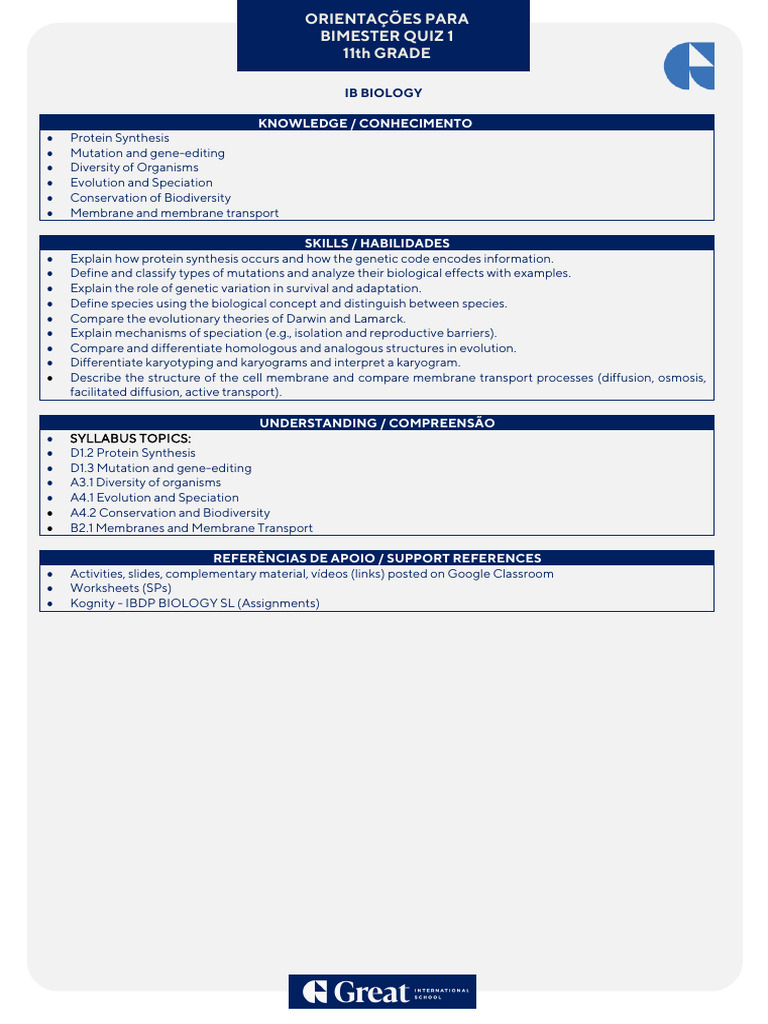 Roteiro Bq1 - g11 - Ib Biology - Marcus | PDF