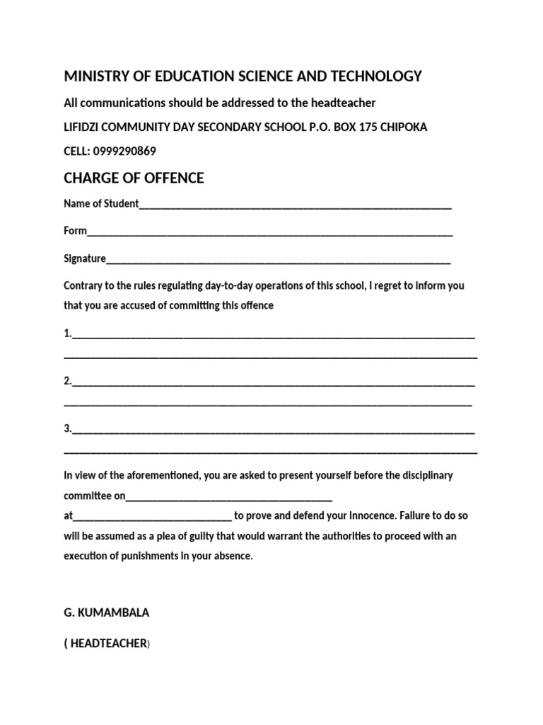 Lifidzi Charge Sheet 2026 | PDF
