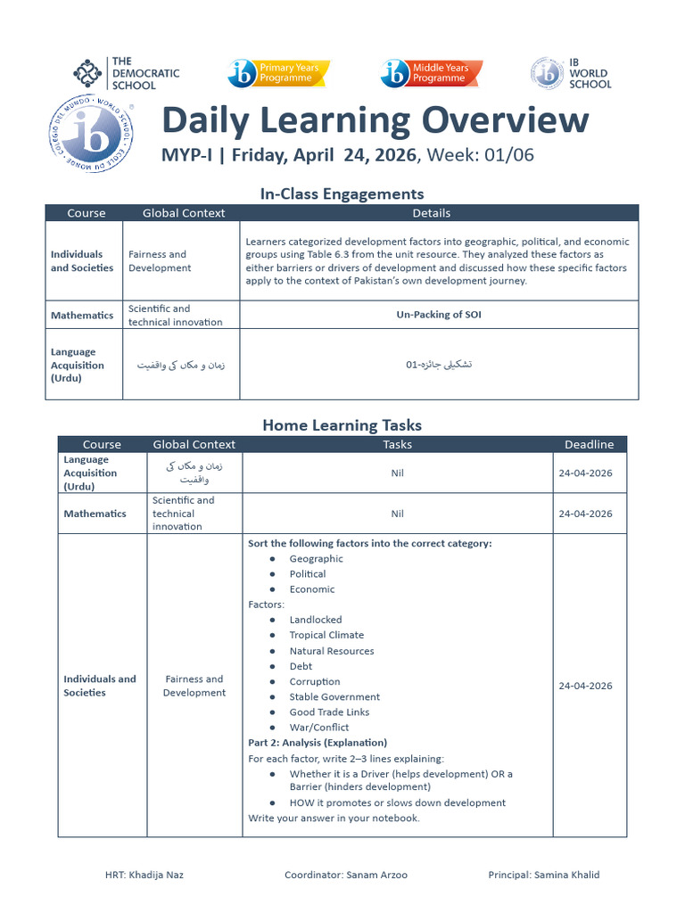 01-MYP-I-Daily Learning Overview 24-04-2026.docx - Google Docs | PDF