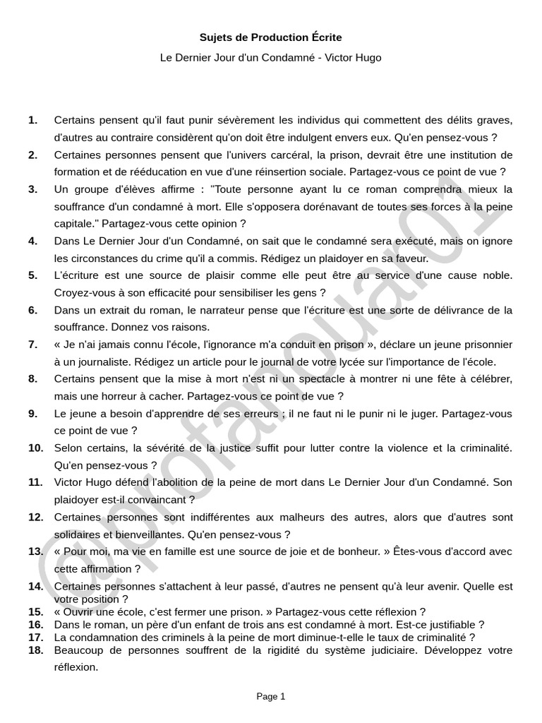 30 Sujets Production Ecrite DJC2 | PDF | Peine capitale | Prison