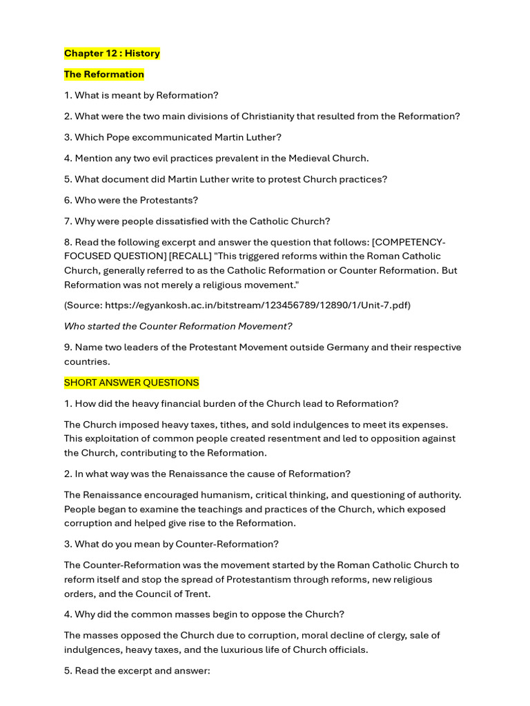 Chapter 12 the Reformation | PDF | Protestantism | Catholic Church