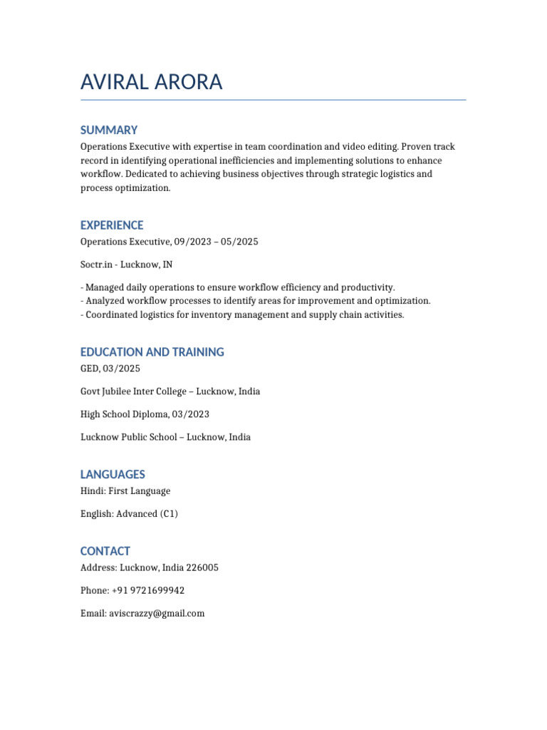 Aviral Arora CV | PDF