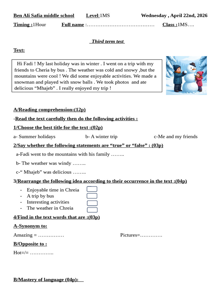 Third Term Test | PDF