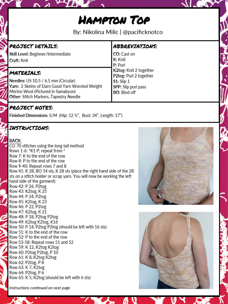 Hampton Top Knit Pattern | PDF | Knitting | Needlework