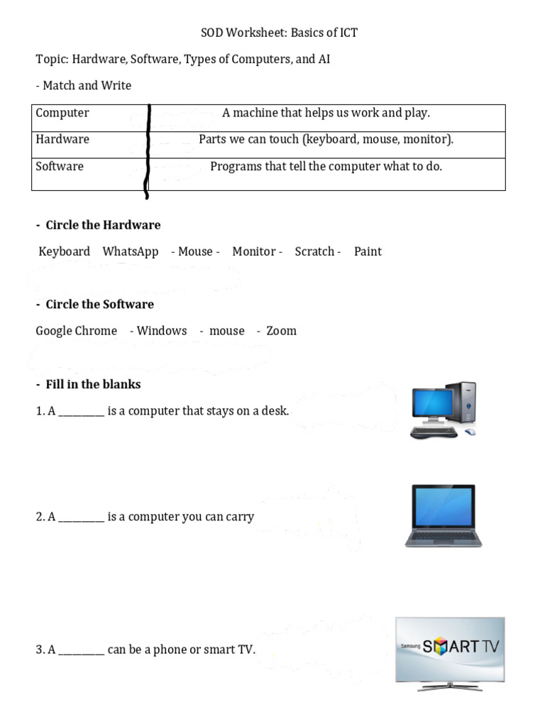 SOD Worksheet(Basics of ICT) With Answers | PDF