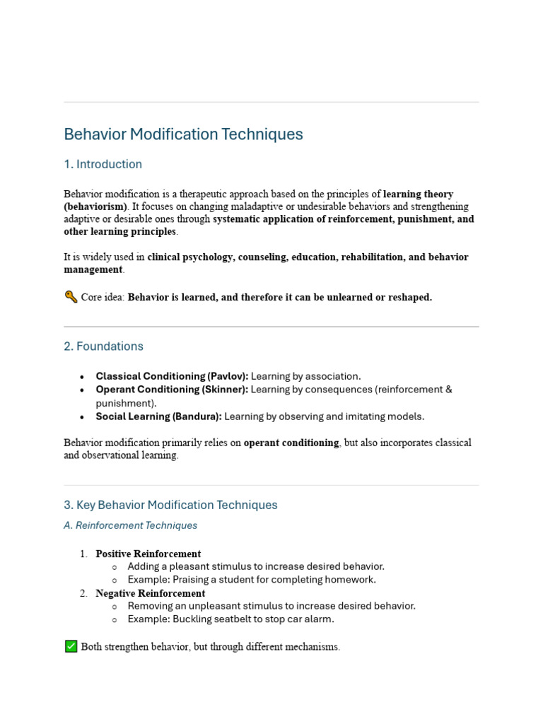 Behavior Modification Techniques | PDF | Reinforcement | Cognitive Therapy