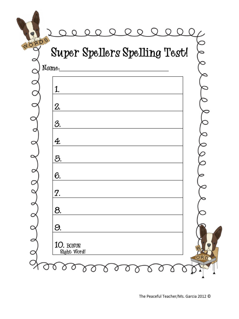 SpellingandDictationTestTemplates-1 | PDF