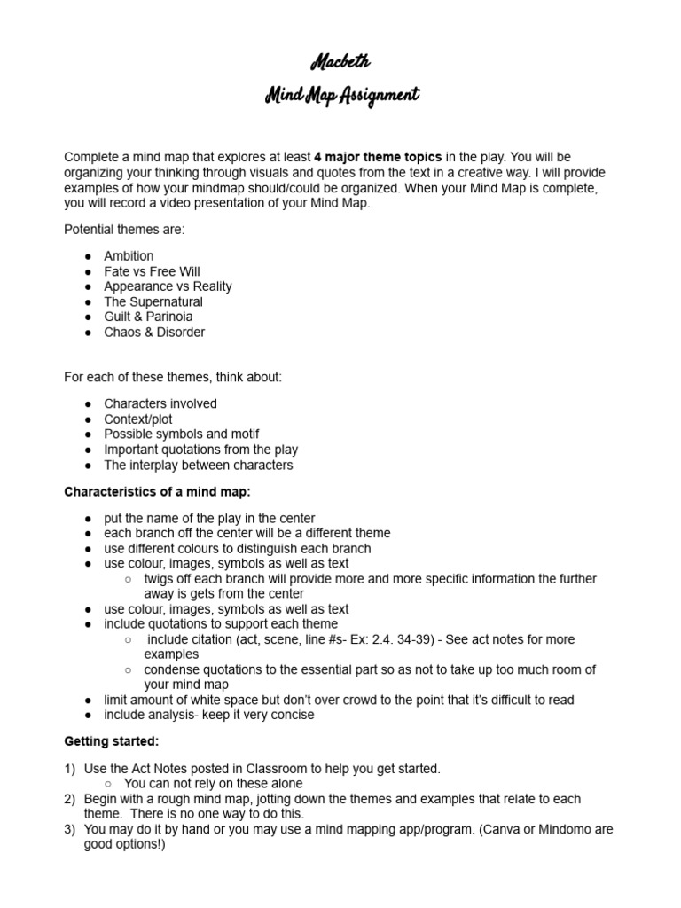 Macbeth Mind Map Assignment - N.S. Winer 2026 | PDF | Mind | Information