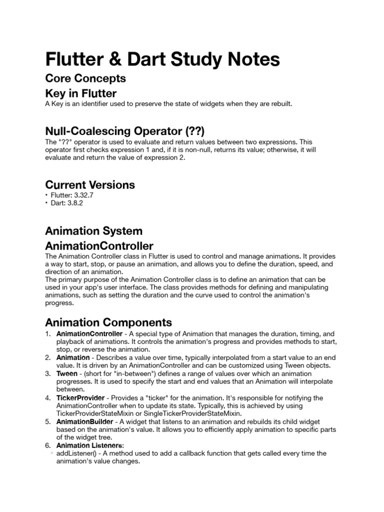 Flutter & Dart Study Notes | PDF | Swift (Programming Language) | Databases