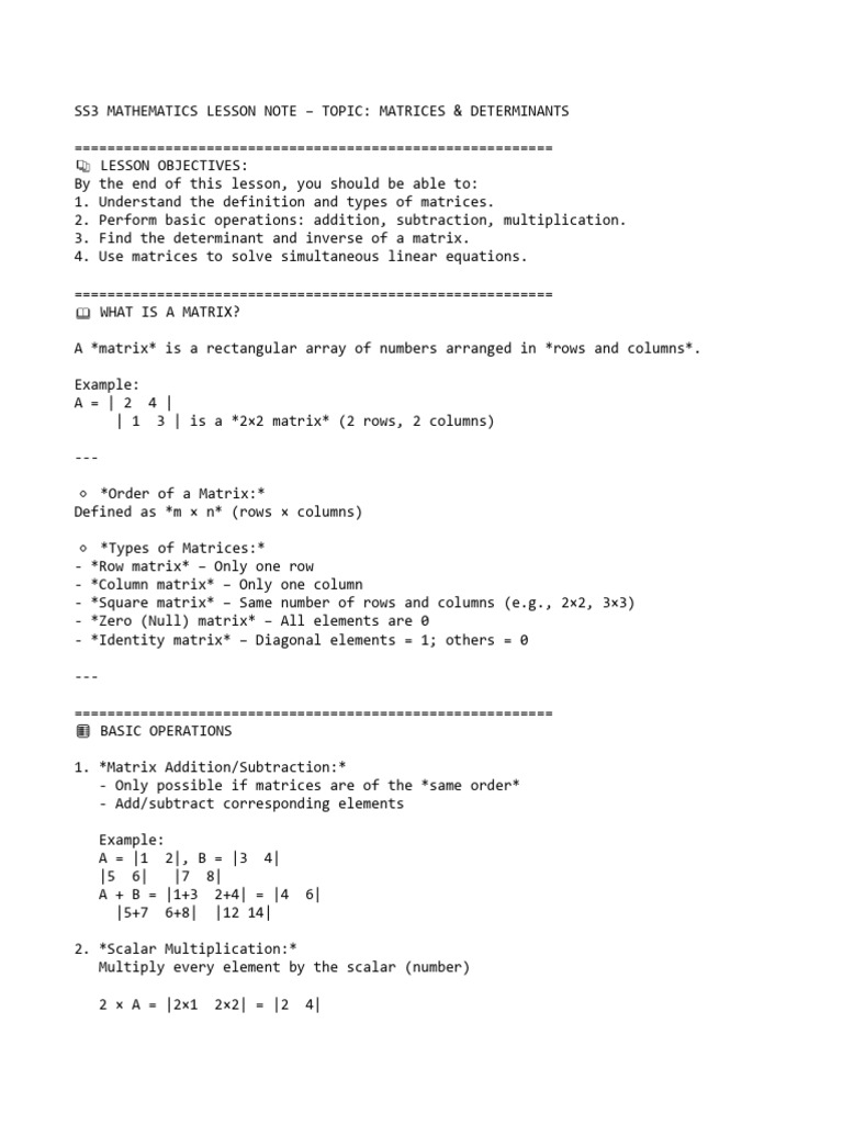 Matrix Es and Determinant | PDF | Matrix (Mathematics) | Determinant