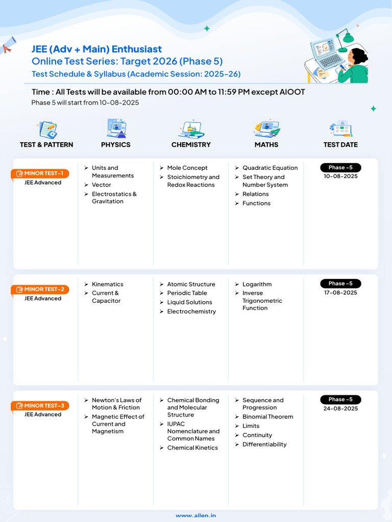 JEE ADVANCE Main Enthusiast Online Test Series Target 2026 PHASE 5 | PDF