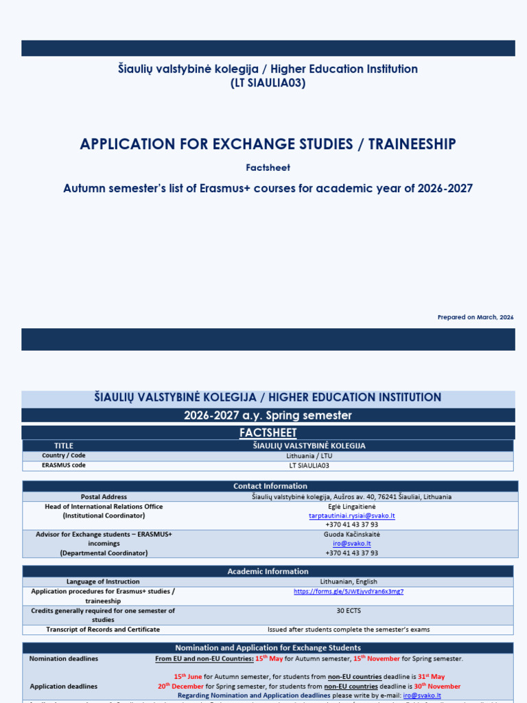 2026-2027 Autumn Semester Academic Information Subjects | PDF ...