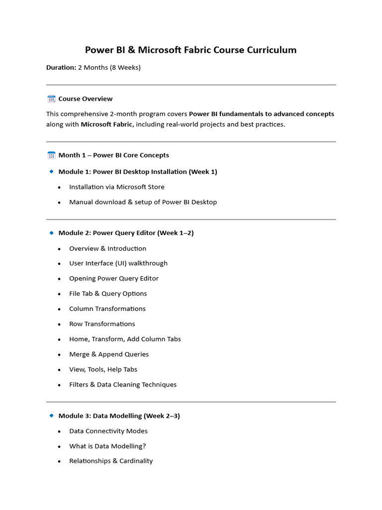 Power BI & Microsoft Fabric Course Curriculum - Copy | PDF | Data Model ...