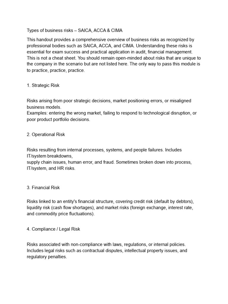 My notes - Types of business risks (1) | PDF | Regulatory Compliance ...