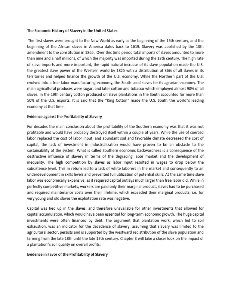 Economic History of Slavery | PDF | Slavery In The United States ...
