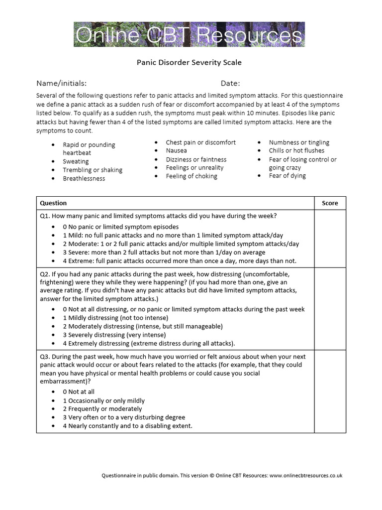 panic-disorder-severity-scale | PDF | Panic Attack | Panic