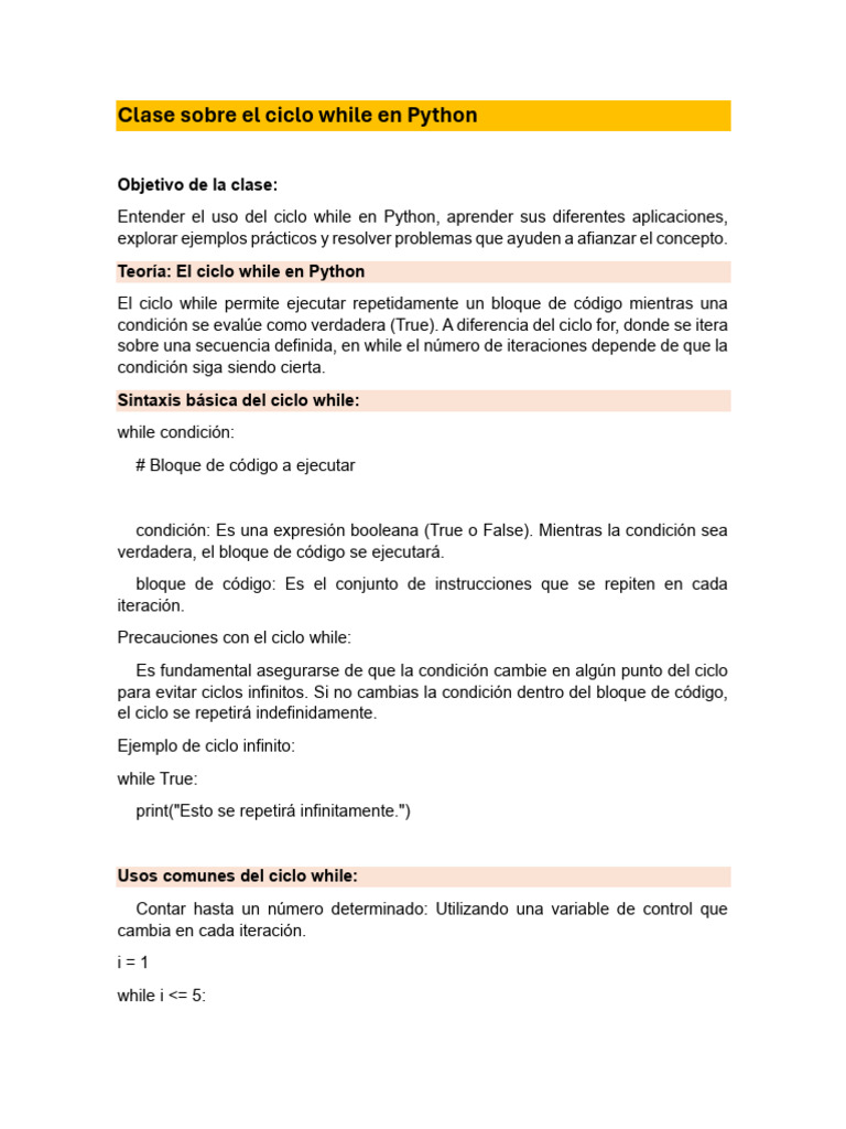 Clase Ciclo While en Python | PDF | Python (lenguaje de programación ...