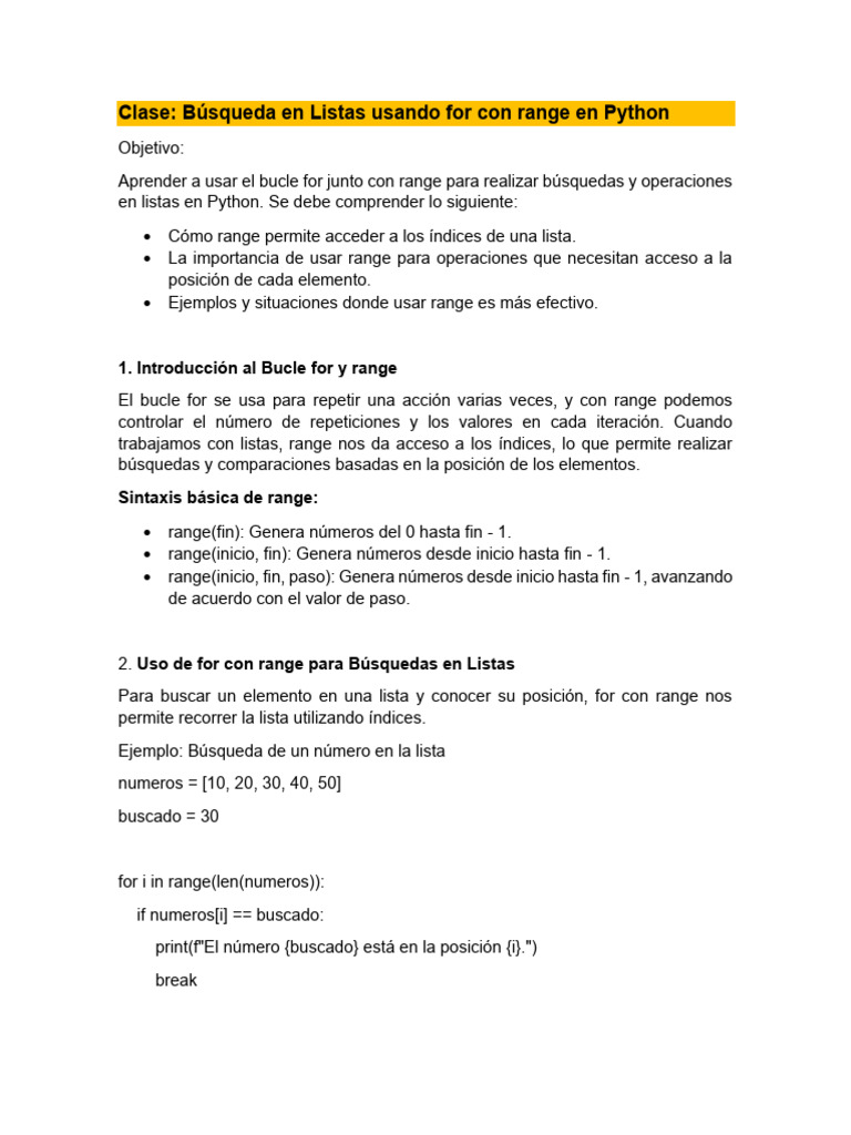 Clase Uso for Range | PDF | Python (lenguaje de programación ...