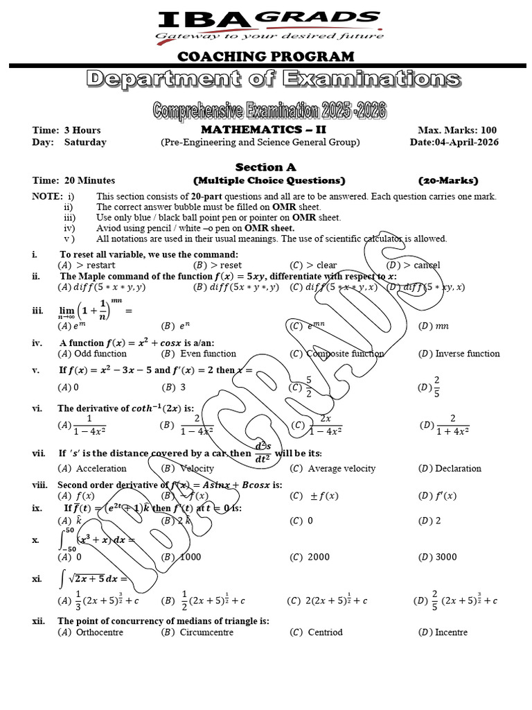 12-Math (CE) 2025-2026 (04-April-2026) | PDF | Euclidean Geometry ...