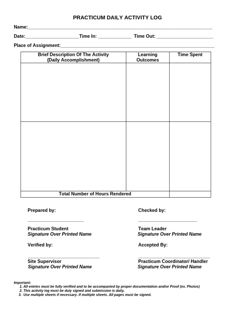 Practicum Daily Activity Log 1 (8) | PDF