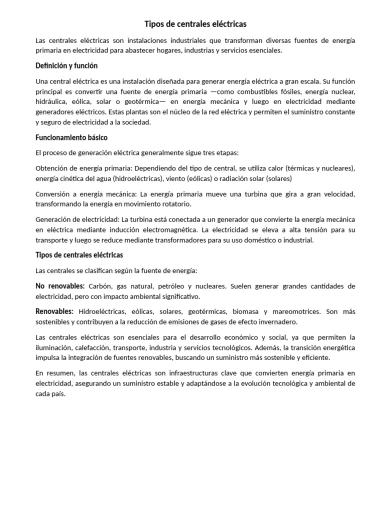 Tipos de Centrales Eléctricas | PDF
