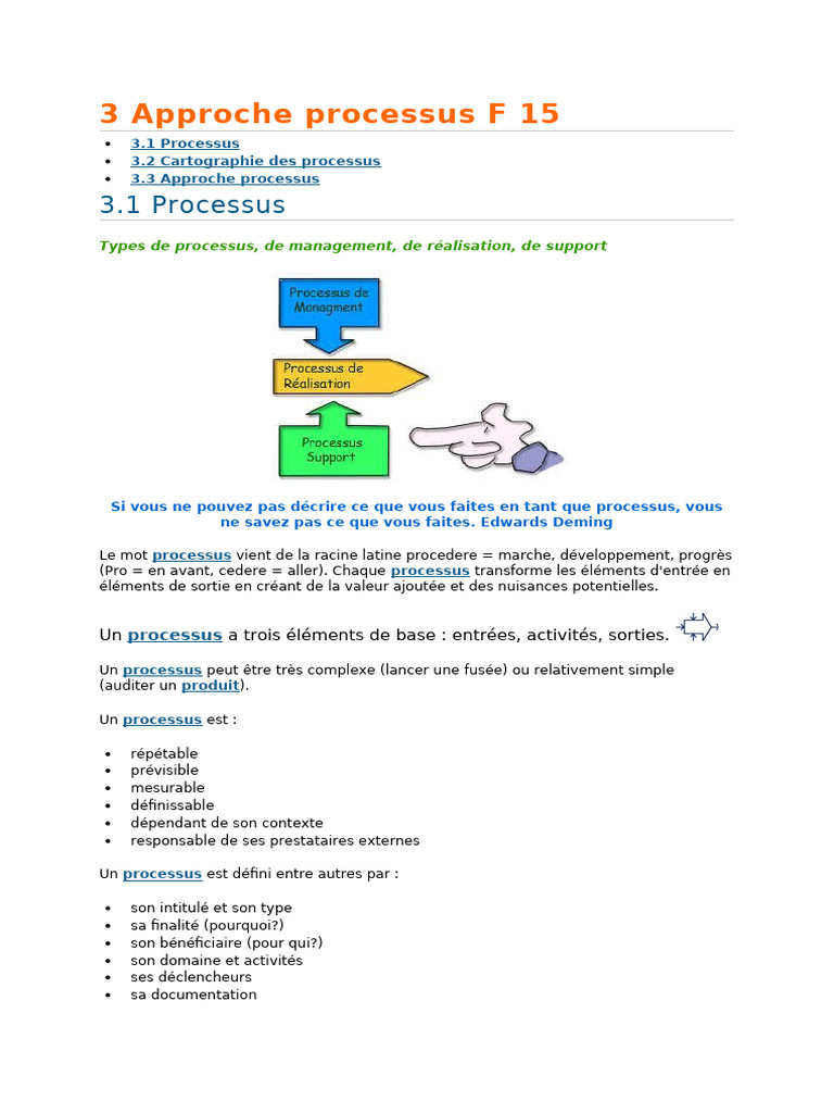 Qcm Et Cours Approche Processus | PDF | Système de management de la ...