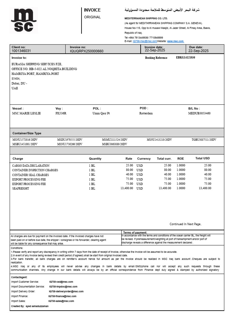 Invoice Medub3053460 Iquqrpx250000660 | PDF
