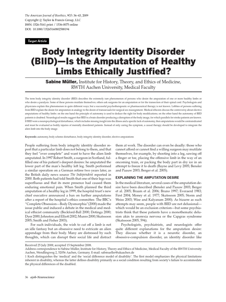 Body Integrity Identity Disorder (BIID) and the Limits of Autonomy | PDF