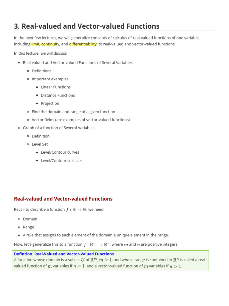 3. Real-Valued and Vector-Valued Functions | PDF | Function ...