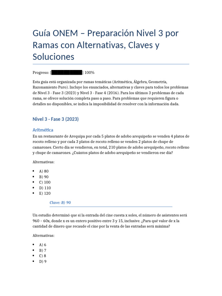 Guía ONEM Resuelta Completa Final | PDF | Matemáticas