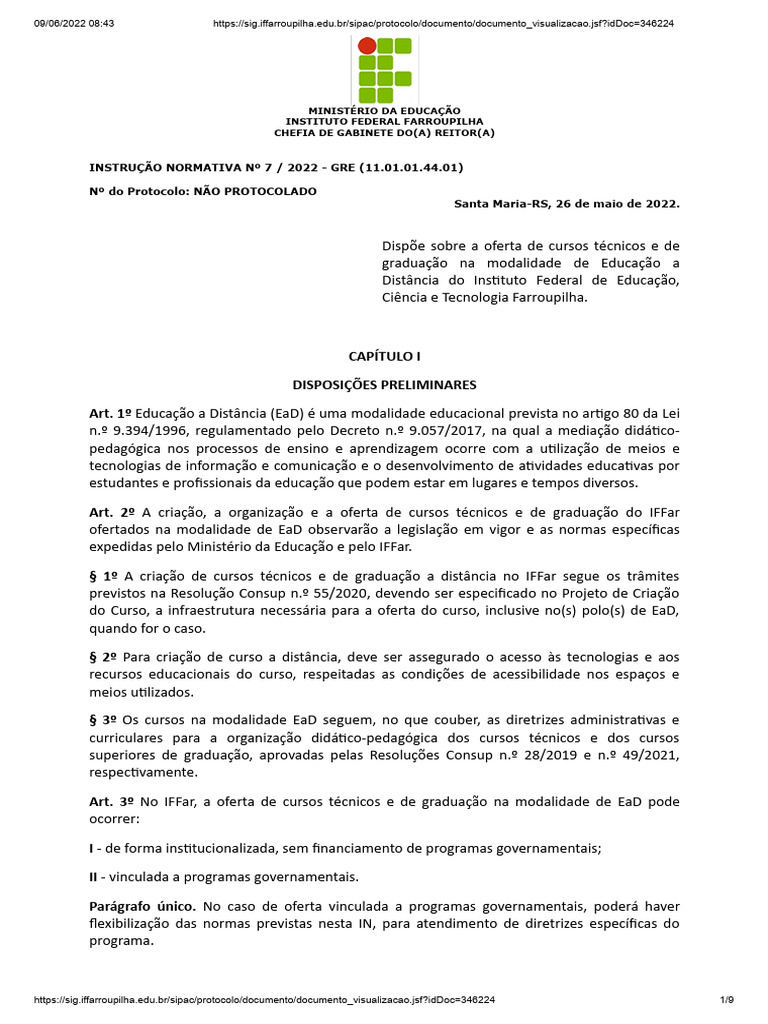 Instrução Normativa Nº 07-2022 - Dispõe Sobre A Oferta de Cursos ...