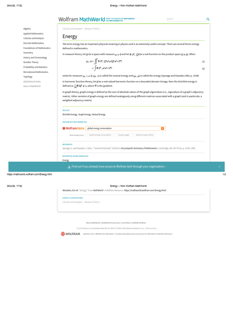 Energy -- From Wolfram MathWorld | PDF | Mathematics | Matrix (Mathematics)