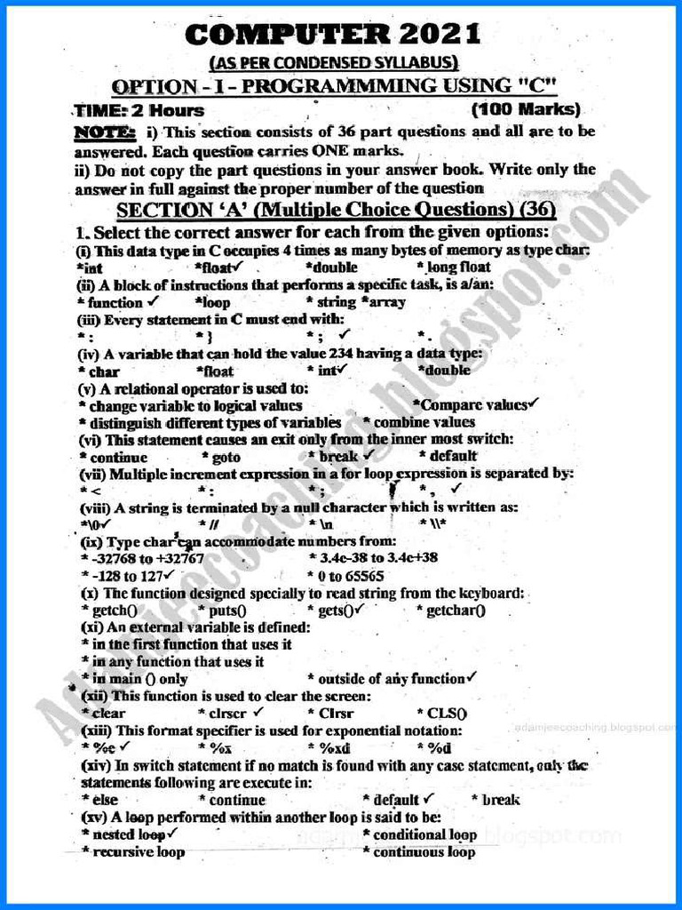 Computer Past Paper 2021 | PDF