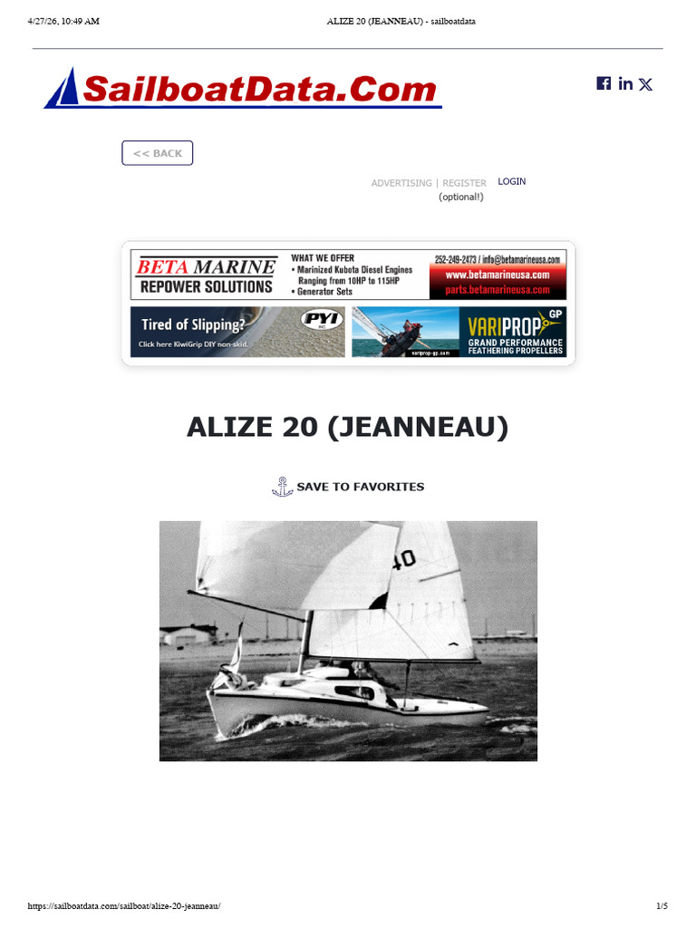 Alize 20 (Jeanneau) - Sailboatdata | PDF
