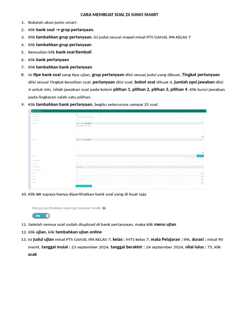Cara Membuat Soal Di Junio Smart | PDF