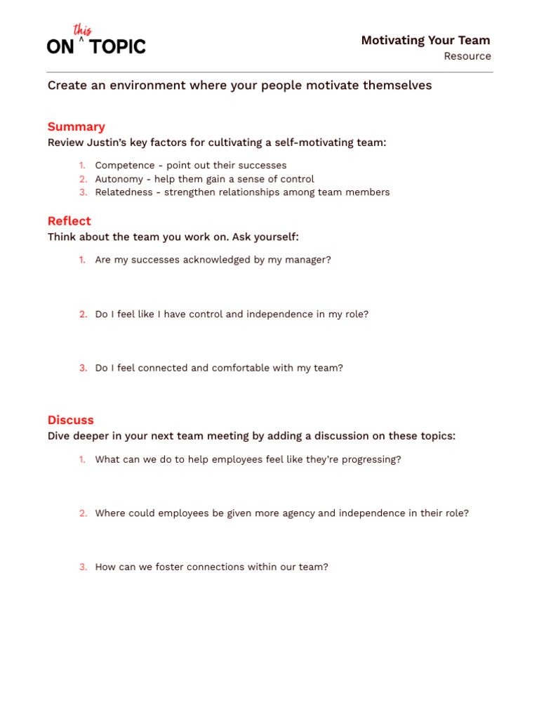Motivating Your Team Resource | PDF