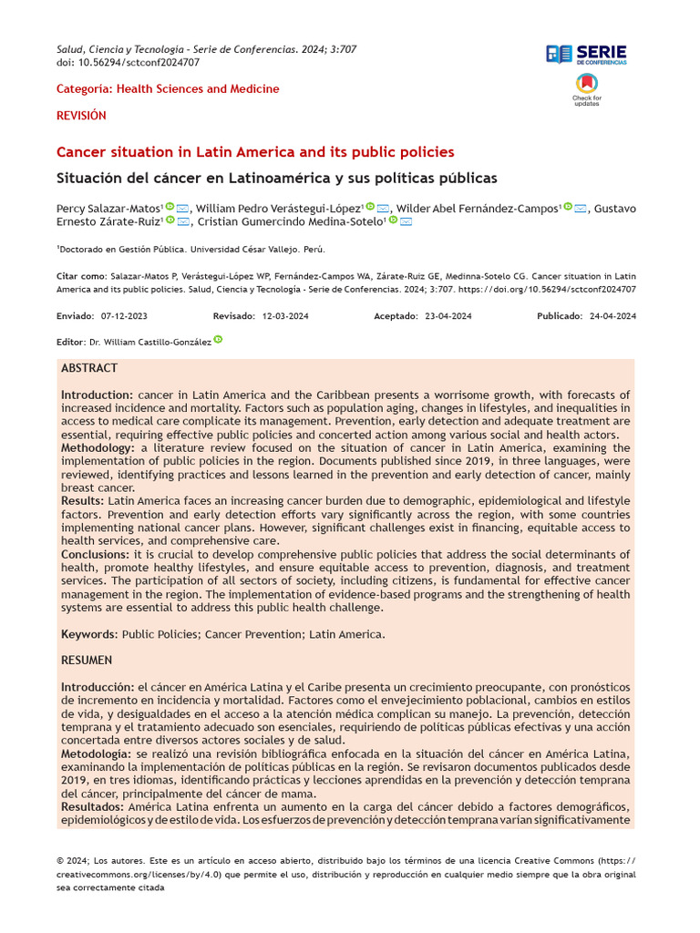 Cancer Situation in Latin America and Its Public p | PDF | Cáncer ...