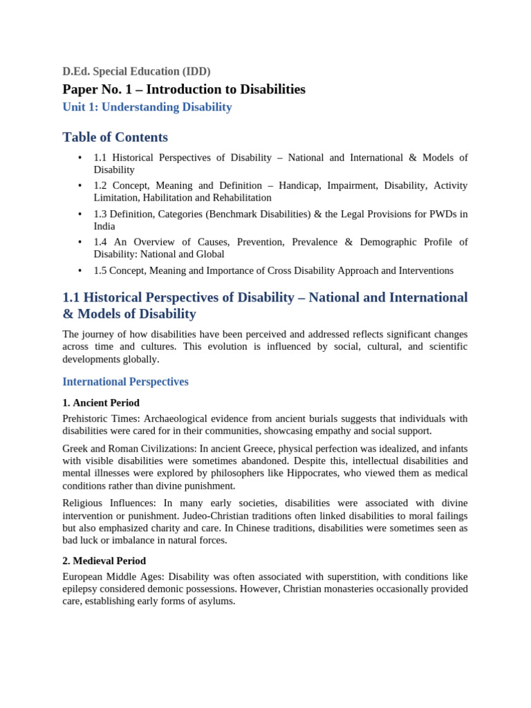 Ded Idd Paper1 Unit1 | PDF | Disability | Neuron