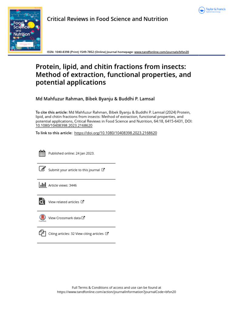 Protein Lipid and Chitin Fractions From Insects Method of Extraction ...