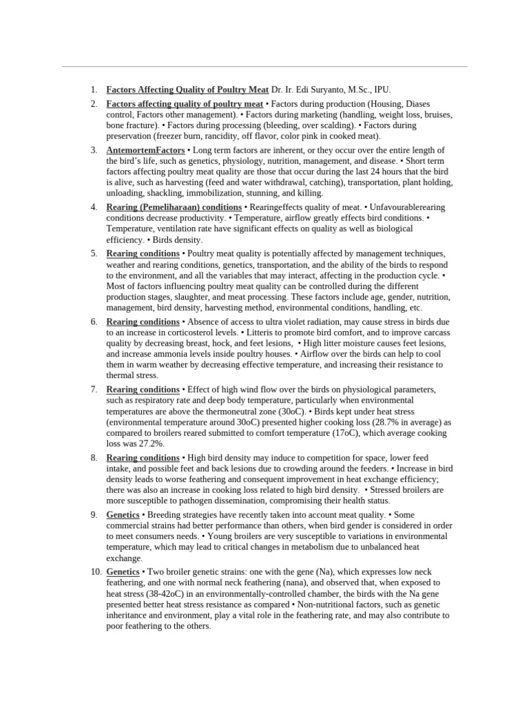 Factors Affecting Poultry Meat Quality | PDF | Meat | Broiler