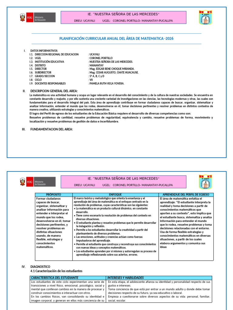 Plan Curricular I - Anual-Mat-2026 - 5º Vega | PDF | Las emociones ...