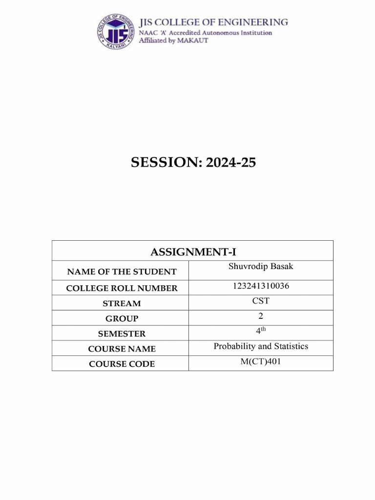 Math Assignment 1 Front Page | PDF