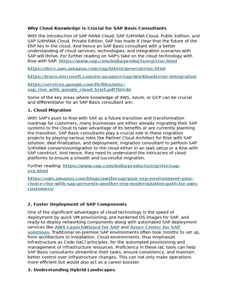 Why Cloud Knowledge is Crucial for SAP Basis Consultants | PDF | Cloud ...