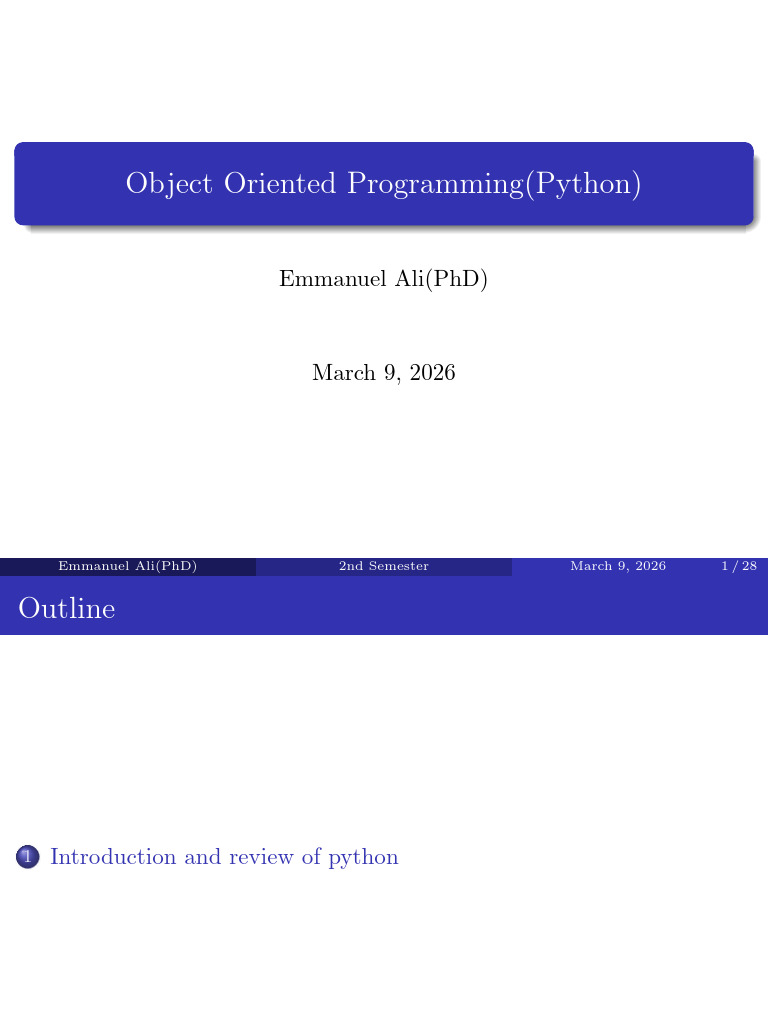 Lecture1 Object Oriented Programming Python | PDF | Object Oriented ...