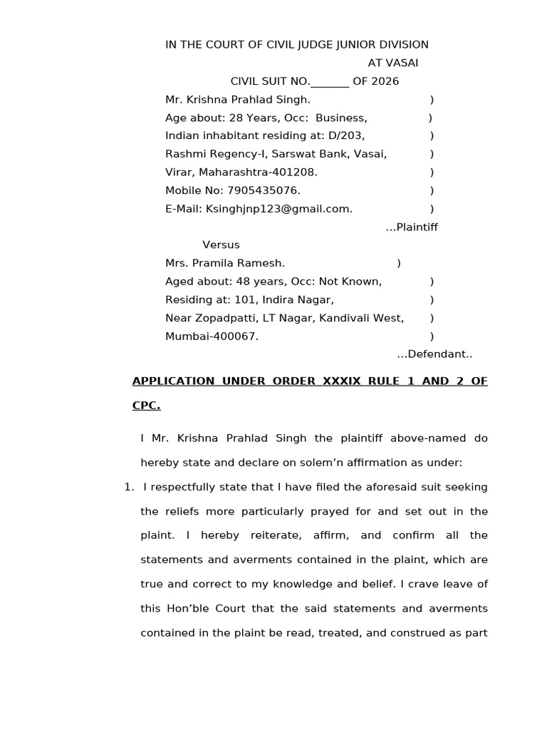 Injuction Applicaton | PDF | Injunction | Civil Law (Common Law)