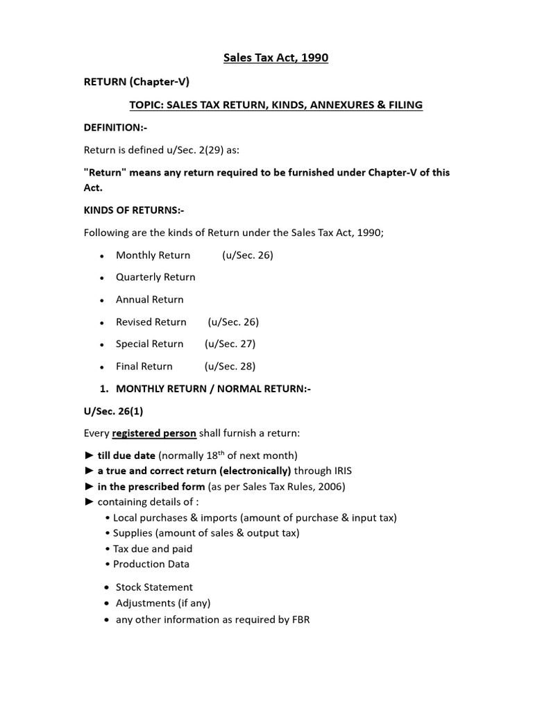 NOTES-SALES TAX RETURN-KINDS-FILING | PDF