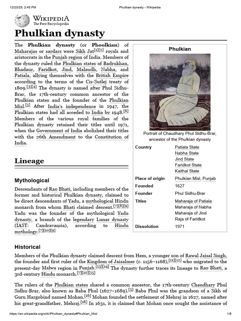 Phulkian dynasty of the Sikhs - Wikipedia | PDF | Punjab | Indian Religions
