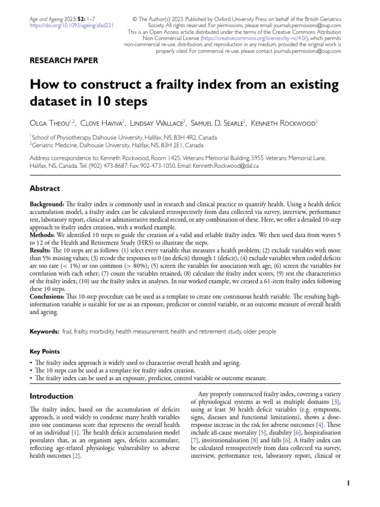 How to Construct a Frailty Index From an Existing Dataset in 10 Steps ...