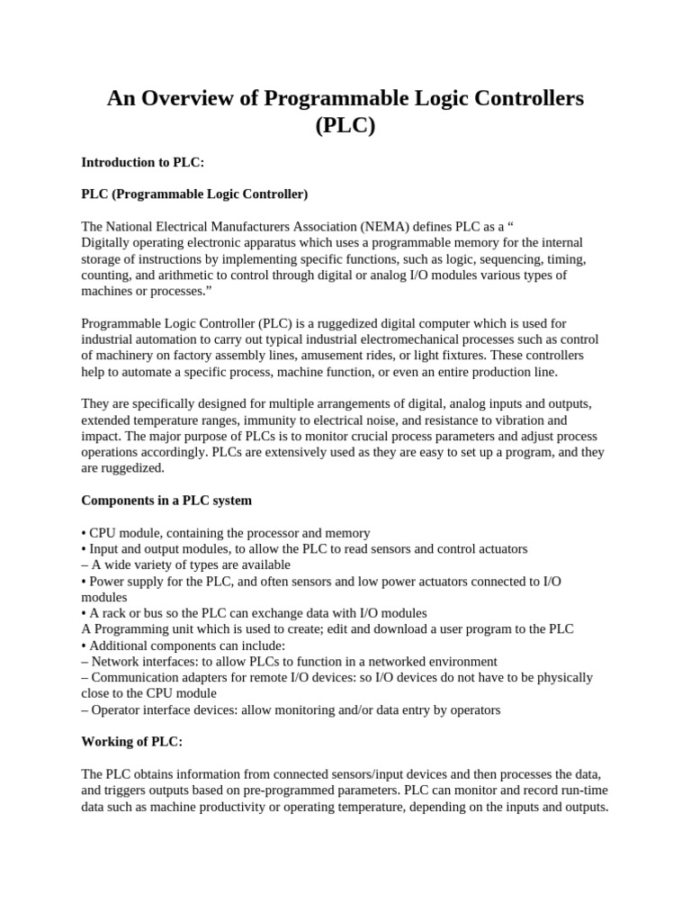 An Overview of Programmable Logic Controllers | PDF | Programmable ...
