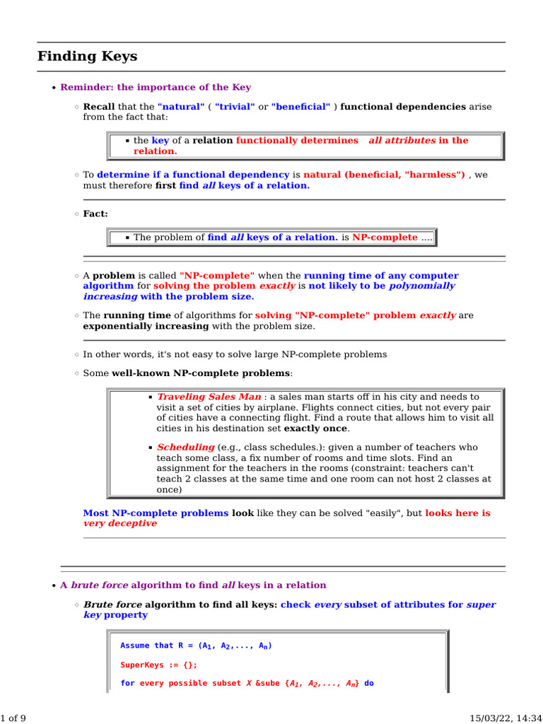 Finding Keys of a Relation | PDF | Mathematics | Algorithms And Data ...
